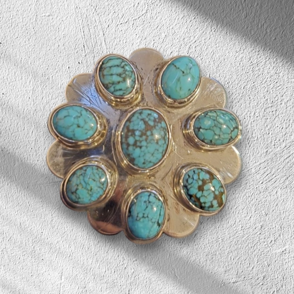 Vintage Handmade Navajo Sterling Silver &  Turqouise Stone Necklace Pendant